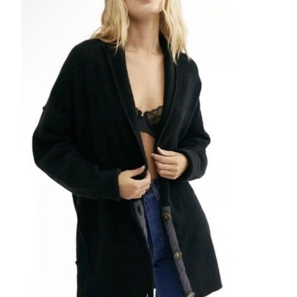 Free People Eucalyptus Super Soft Black Oversized Button Front Cardigan Large